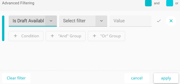 screenshot showing advanced filtering tab