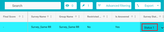 Screenshot showing survey status field