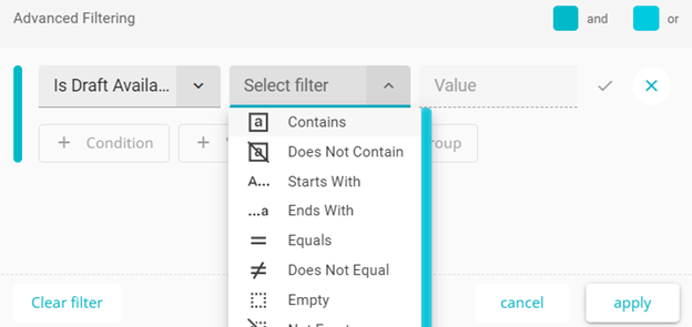screenshot showing select filter dropdown