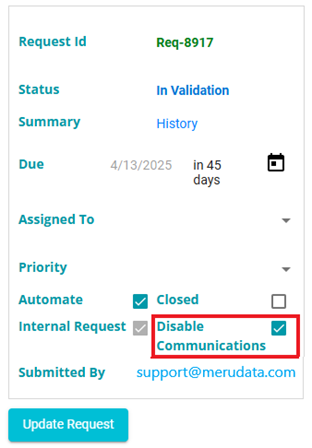Screenshot highlighting the Disabled communications checkbox