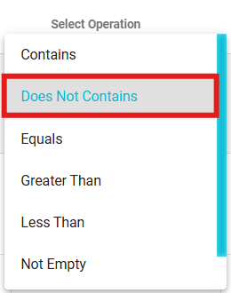image highlighting Doesn't Contain from drop-down