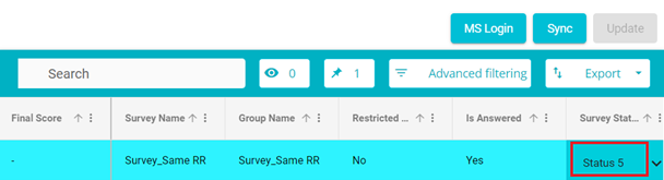 Screenshot showing Survey status field