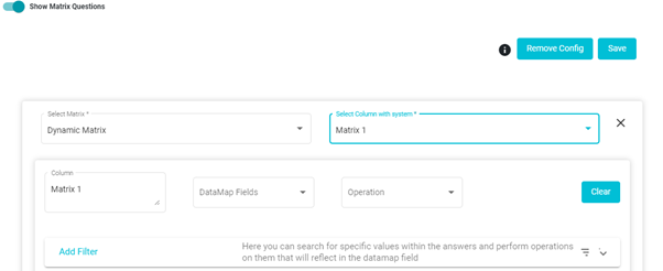 Screenshot showing matrix question selection