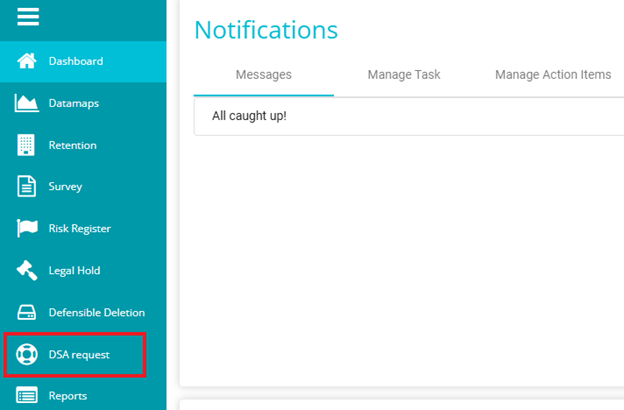 Screenshot highlighting DSA request module