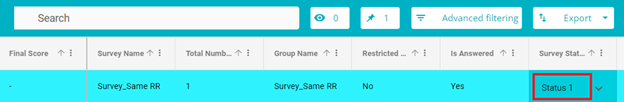 Screenshot showing survey status field