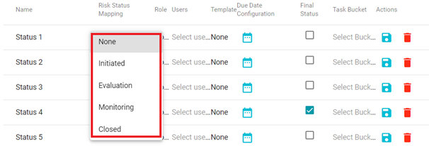 Screenshot showing risk status mapping field