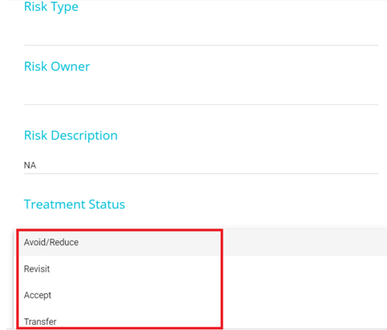 Screenshot showing treatment status field