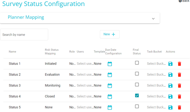 Screenshot showing survey status config screen