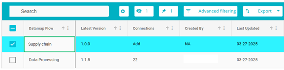 Highlighting the example data flow's row