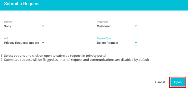 Screenshot highlighting the open button