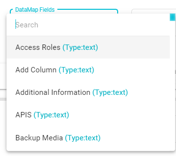 Screenshot showing Datamap fields dropdown
