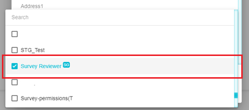 Image highlighting survey reviewer option from dropdown list
