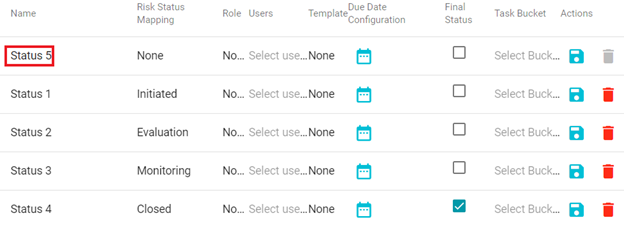 Screenshot showing status name