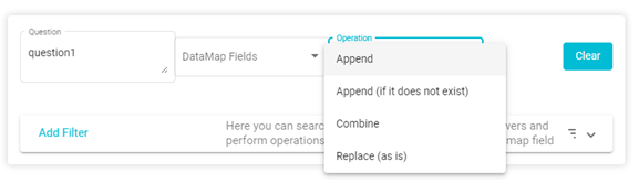 Screenshot showing selected operation and datamap field